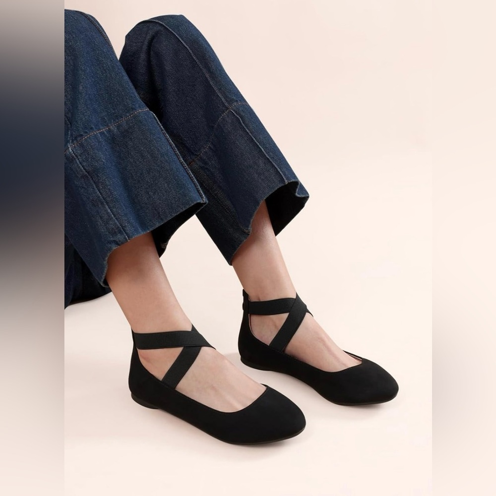 Dream Pairs Women's Leather Flats Size 11 Sole Stretchy Black Sandals Shoes